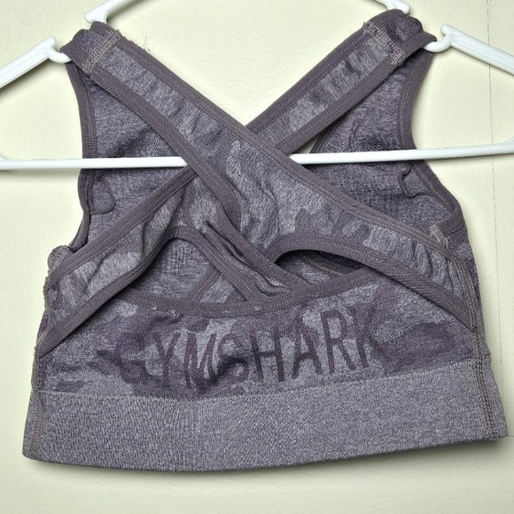 Gymshark Cross Back Purple Camo Sports Bra, Size Small - Picture 2 of 3